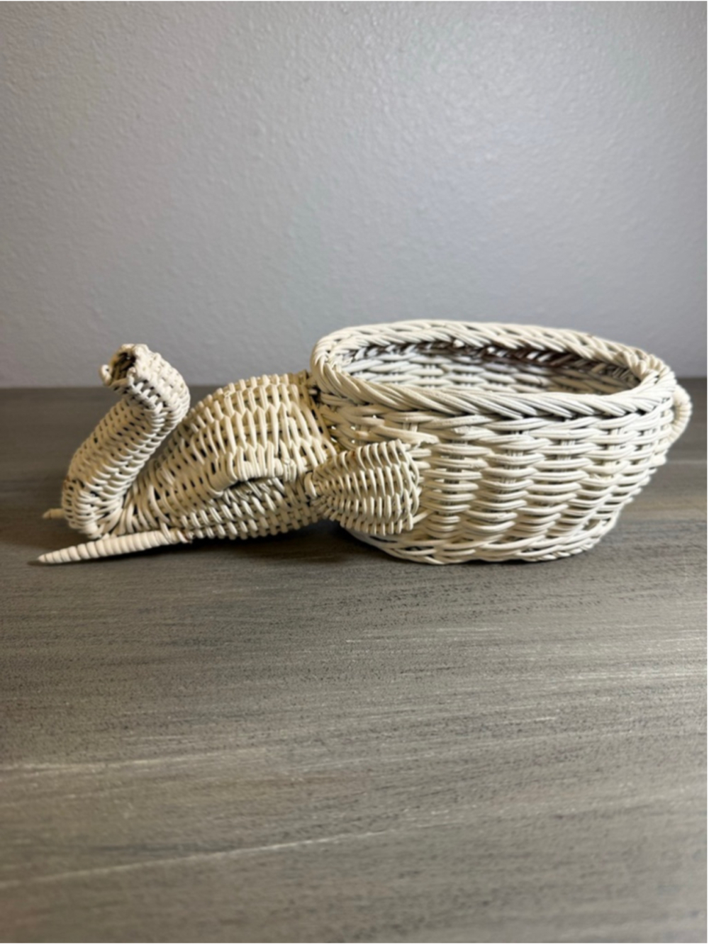vintage white wicker elephant planter trinket basket Boho MCM